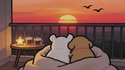 陪你看日出线条小狗