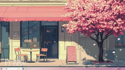 小卖部樱花树下桌面主题