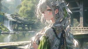 绿叶旗袍少女