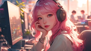 可爱电竞粉发少女
