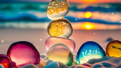 夕阳沙滩水晶石