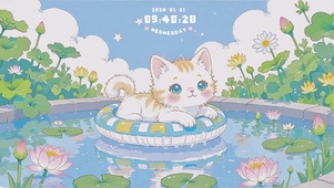 泳圈上的软萌猫咪