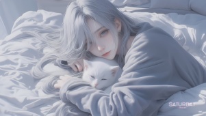 甜美女孩和猫咪