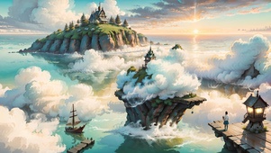 海上云雾缭绕的小岛