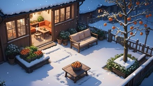 雪中温馨小屋小院