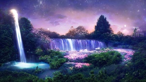 奇幻森林夜瀑布