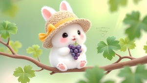 葡萄树上小兔