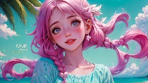 粉发麻花女孩