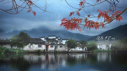 4K雨天画里乡村小镇