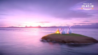 日暮孤岛上篝火边的兔子