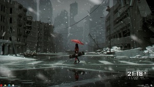 主题 - 末日城市白雪撑伞少女