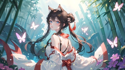 清纯猫耳竹林汉服少女