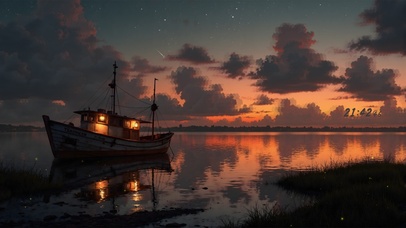 黄昏渔港的静谧时分