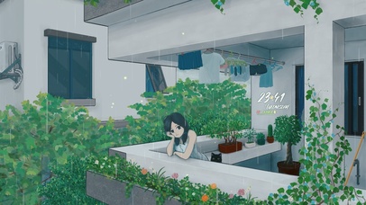 雨天阳台少女