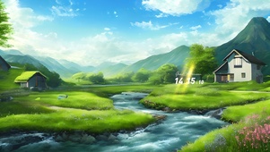 4k草原溪水小屋