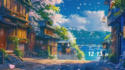 蓝天白云树木海景