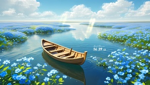 湖泊 花船