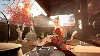 4K 秋季庭院古风少女