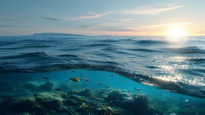 大自然风景蓝色海洋大海日出