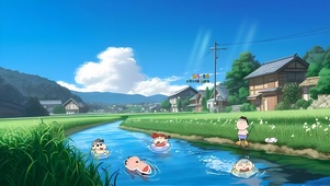 河流里避暑的小新