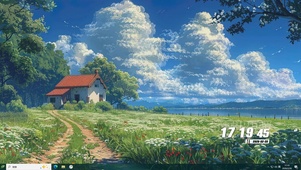 蓝天白云树木河流桌面主题