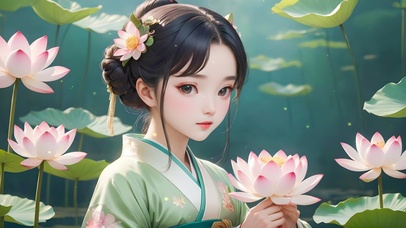 手拿荷花的古风女孩