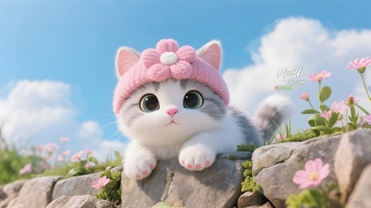 墙头鲜花猫咪