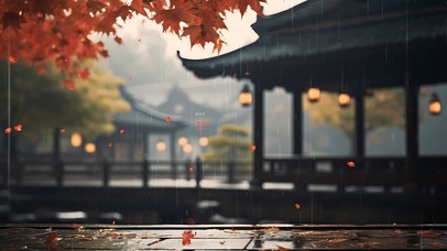 4K唯美古风枫叶听雨