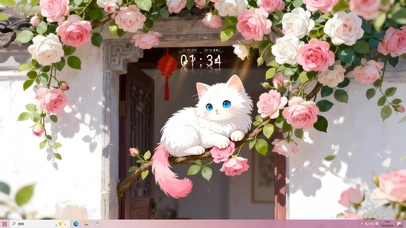 蔷薇花簇可爱猫