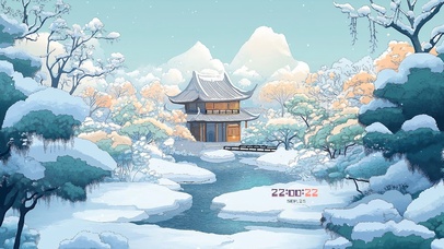 雪中湖上小亭