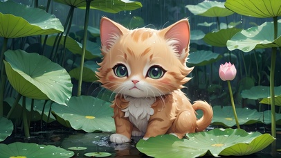 荷叶下躲雨的小猫咪