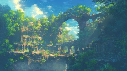 植物蔓延的丛林遗迹