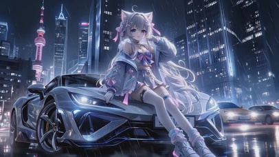 城市街道跑车少女
