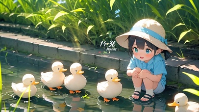 4k雨天放鸭子女孩