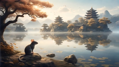 一只观山水的优雅鼠