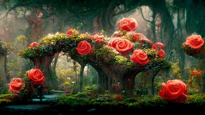 治愈唯美秘境雨天玫瑰林