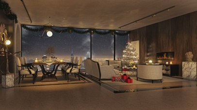 唯美治愈雪夜城市客厅