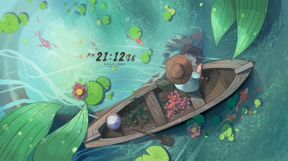 4K唯美古风荷塘小船