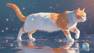 水中的橘猫