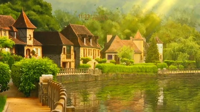 护眼唯美房屋河流风景