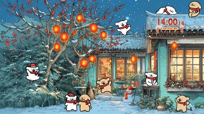 新年氛围雪景小狗