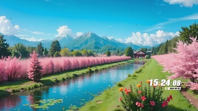 蓝天白云花草树木房屋