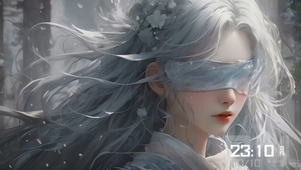 花瓣下的白发蒙眼少女