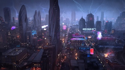 赛博朋克雨夜城市