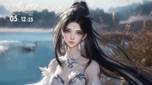 4K古风湖边少女