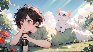 小男孩跟他的小猫咪