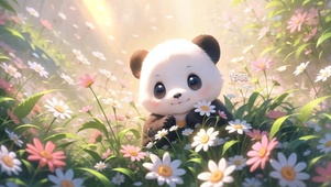 花丛中的熊猫