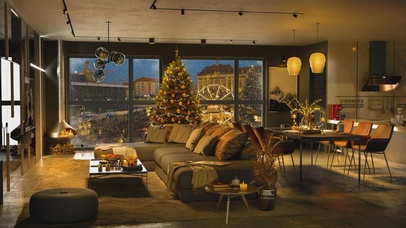 唯美治愈浪漫圣诞节雪夜城市房间