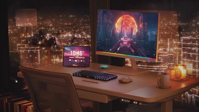 雨天夜晚电脑房间