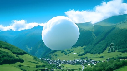 山谷村庄上空可爱的云团